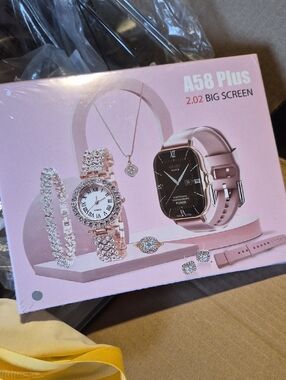 A58 Plus 2.02" Pink Smartwatch with Jewelry Set